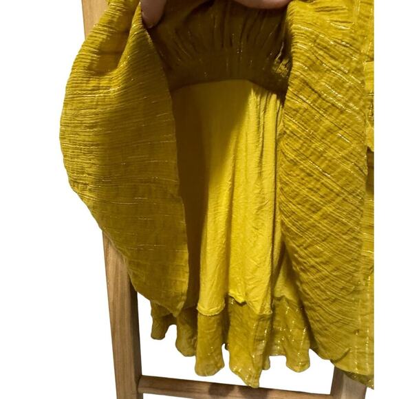 Tularosa Ashley Metallic Striped Dress In Yellow/Pear Size Medium - Picture 7 of 11